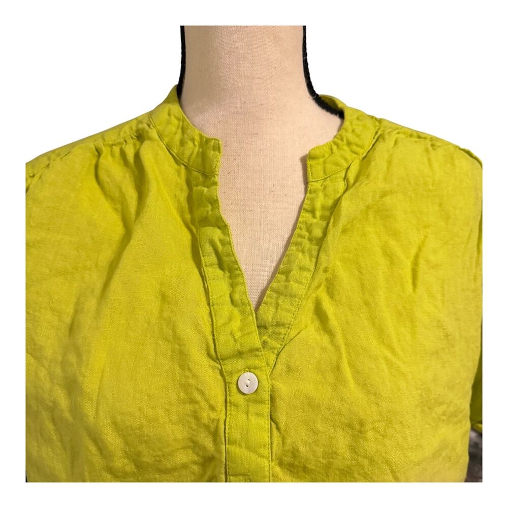 Olivia James the Label Women's Green 100% Linen Lagenlook Blouse Shirt Sz L Boxy